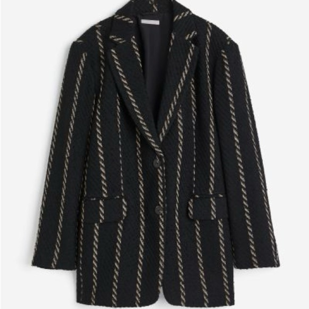 H&M oversized jacket in black and tan stripe size L